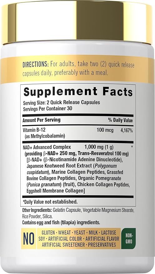 Carlyle NAD+ Supplement for Women & Men | 1000 mg | 60 Capsules | Advanced Complex with Resveratrol and Collagen | Non-GMO & Gluten Free