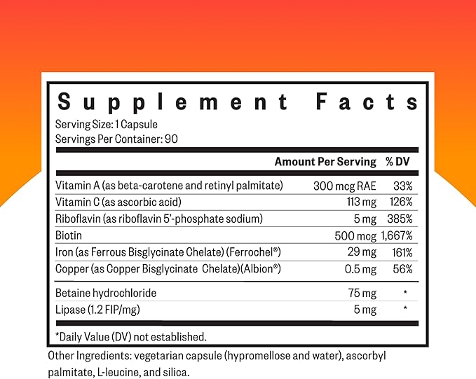 Seeking Health Iron with Cofactors, as Ferrochel Ferrous Bisglycinate, Vitamin A and C Cofactors, Digestive Enzymes for Optimal Iron Absorption, Vegan and Vegetarian (90 Capsules)*