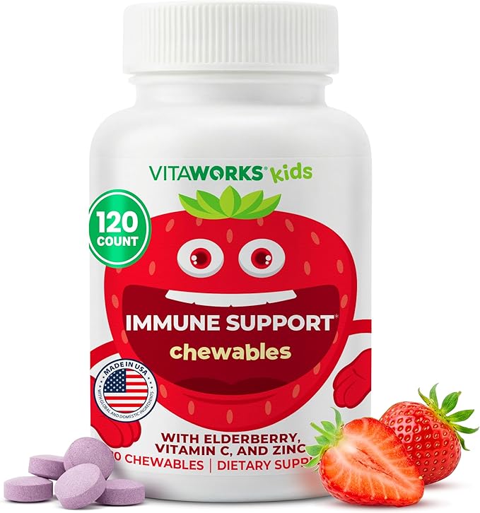 Kids Elderberry With Zinc and Vitamin C - Immune Support Supplement Chewable Tablets - Tasty Natural Mixed Berry Flavor - Vegan, Vegetarian, Gluten Free, Non-GMO, for Children, 120 Chewables