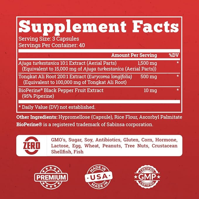 Old School Labs Testosterone Supplement for Men – Turkesterone 1500mg Max Potency + Tongkat Ali & BioPerine® – Muscle Growth, Recovery, Drive & Stamina – 120 Caps, 40 Servings