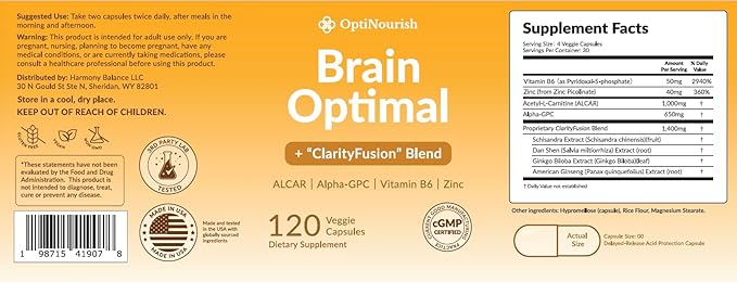 Brain Supplement for Memory and Focus, Nootropic for Adults, Fuel Brain Energy & Mental Clarity, Caffeine Free,Cognitive Support, Doctor-Formulated, Made in USA,cGMP,120 Caps