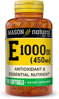MASON NATURAL Vitamin E, 450 mg (1,000 IU), Daily Dietary Supplement with Essential Nutrient for Overall Wellness, 100 Softgels (Pack of 1)