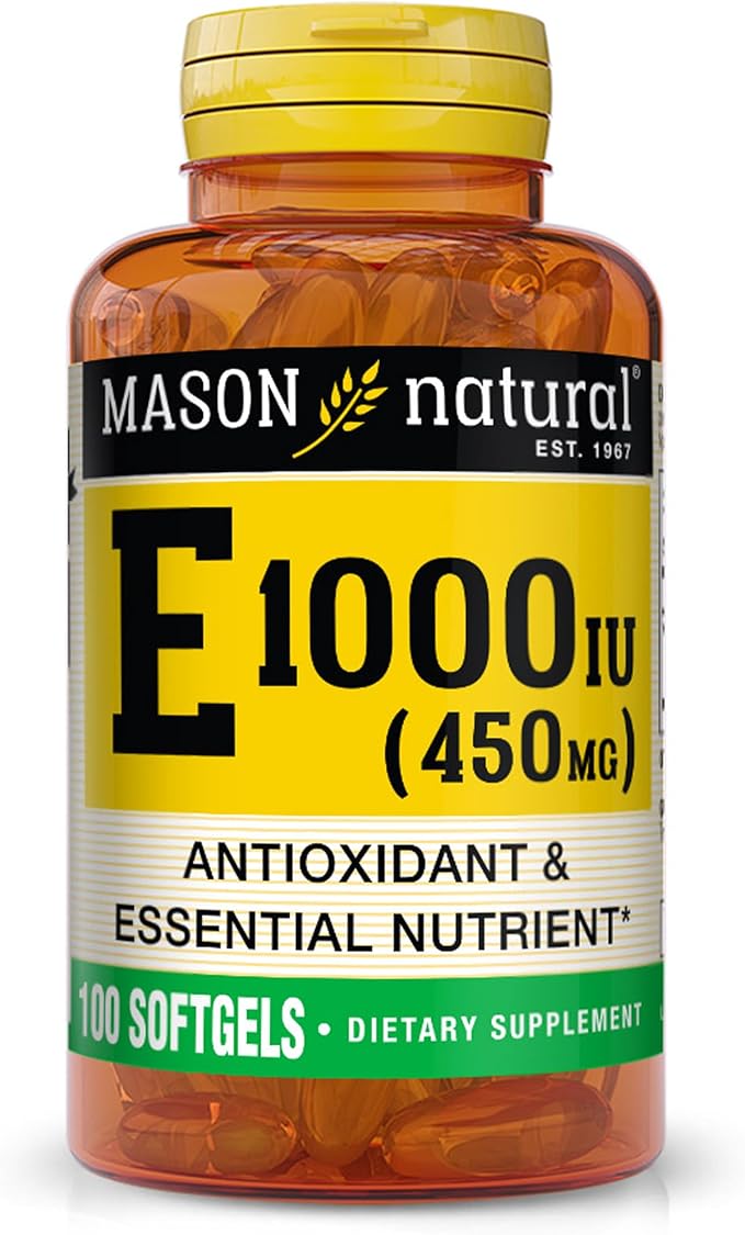 MASON NATURAL Vitamin E, 450 mg (1,000 IU), Daily Dietary Supplement with Essential Nutrient for Overall Wellness, 100 Softgels (Pack of 1)