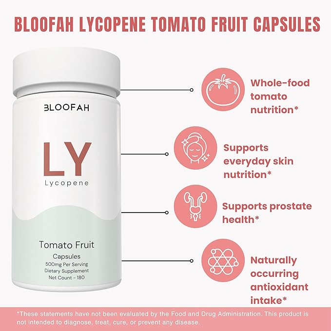 Lycopene Supplement Capsules 500mg – Tomato Fruit Powder with Natural Lycopene for Antioxidant & Daily Wellness Support | Gluten Free, Non-GMO Lycopene Supplements for Men
