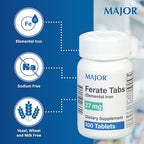 Major 27 mg Ferate Tabs - Ferrous Gluconate Elemental Iron Dietary Supplement - 100 Count (4 Pack)