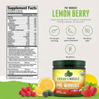 Organic Muscle Organic Pre Workout Powder, Lemon Berry — USDA Organic Superfood Blend | Maca, Beet Root, Cordyceps, Rhodiola | 150mg Natural Caffeine, Vegan, No Jitters, 20 Servings