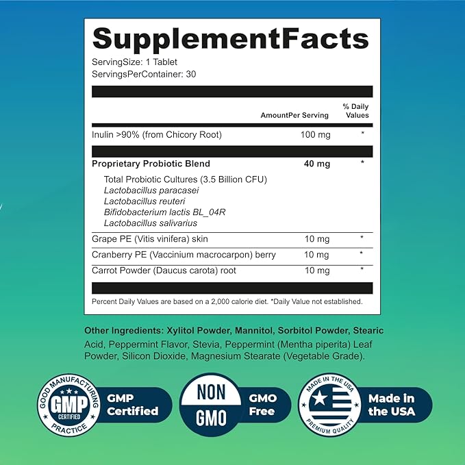 Alitoryn – Oral Probiotic & Prebiotic Supplement with Lactobacillus, Bifidobacterium & Inulin Fiber – Sugar-Free, Non-GMO Formula – Made in USA – 30 Tablets, 1 Month Supply