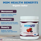 KALA HEALTH MSMPure Strawberry Acai Flavored Coarse MSM Powder Flakes – US-Made MSM for Joint Health, Skin Appearance, and Hair & Nail Support – 1 lb, Organic Sulfur