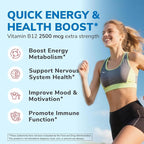Vitamin B12 2500 mcg, Extra Strength Sublingual Methylcobalamin, Natural Peach Flavor, Nervous System, Energy Support, No Sugar, 90 Fast Dissolve Tablets