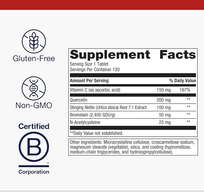 Metagenics Sinuplex - Respiratory & Immune Support* with Vitamin C (150 mg), Quercetin, Stinging Nettle, N‑Acetylcysteine & Bromelain* - Non‑GMO, Gluten‑Free - 120 Tablets