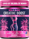 Bold Buns Creatine for Women – Booty Builder Supplement with Collagen & BCAA – Supports Muscle Development, Post-Workout Recovery, Skin Elasticity, Healthy Hair & Nail | Unflavored – 30 Servings