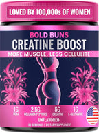 Bold Buns Creatine for Women – Booty Builder Supplement with Collagen & BCAA – Supports Muscle Development, Post-Workout Recovery, Skin Elasticity, Healthy Hair & Nail | Unflavored – 30 Servings