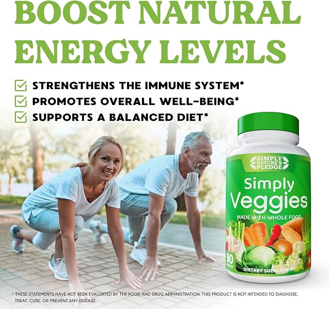 Simply Nature's Pledge - 90 Veggie Capsules- 2 Month Supply - Made with Whole Food Superfoods, Packed with Beta Carotene & 18 Different Vegetables - 100% Soy Free