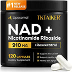 TKTALKER NAD Supplement, 910MG Liposomal Nicotinamide Riboside with Resveratrol & Quercetin, Anti-Aging, Cellular Energy, Mental Focus & Stamina & Healthy, Women & Men, 120 Capsules