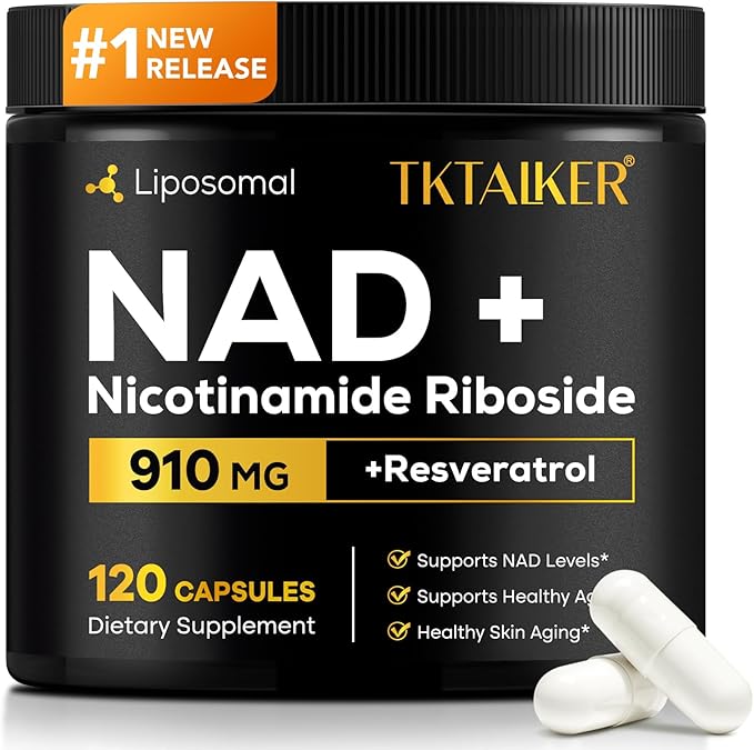 TKTALKER NAD Supplement, 910MG Liposomal Nicotinamide Riboside with Resveratrol & Quercetin, Anti-Aging, Cellular Energy, Mental Focus & Stamina & Healthy, Women & Men, 120 Capsules