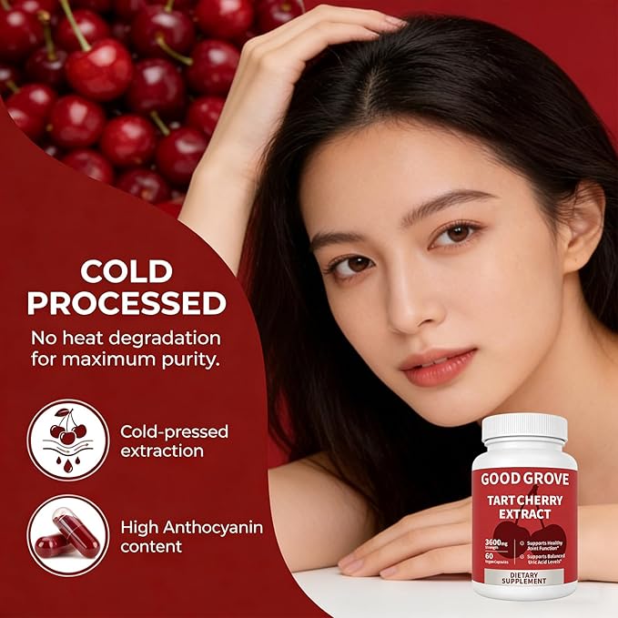 Tart Cherry Extract Capsules, Cold Pressed Extract, 3600mg, 60 Capsules (1 PC)