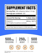 BulkSupplements.com Vitamin E 400 IU Powder - as D-Alpha Tocopherol, Nutritional Supplements - Gluten Free, 500mg per Serving, 250g (8.8 oz) (Pack of 1)