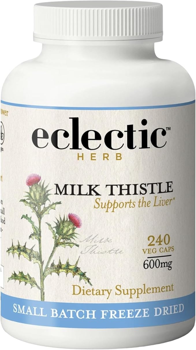 Eclectic Herb - Premium Freeze Dried Milk Thistle Capsules | Silymarin Supplement | Liver Support, Detox, Cleanse + Maintain | Vegan, Natural, Non-GMO, Gluten Free (240 CT | 600 mg)
