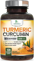 Turmeric Curcumin Supplement - 2400mg Organic Turmeric Per Serving - 95% Curcuminoids & BioPerine Black Pepper Extract for Best Absorption - Natural Vegan Joint Support, Bottled in USA - 120 Capsules