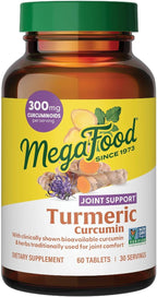MegaFood Turmeric Curcumin Supplement - Joint Support Supplement, Turmeric Curcumin with Black Pepper, Boswellia Extract & Ginger Root, Vegan, Non-GMO, 60 Tablets (30 Servings)