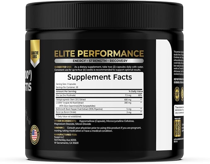 Earth Elixir LJ100 Tongkat Ali & Fadogia Agrestis for Men – Natural Testosterone Supplement - Made in USA & 3rd Party Tested for Strength, Energy & Vitality - Clinically Studied Tongkat Ali LJ100