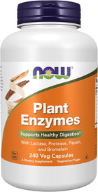NOW Foods Supplements, Plant Enzymes with Lactase, Protease, Papain and Bromelain, 240 Veg Capsules