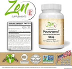 Zen Supplements Pycnogenol 50mg - Standardized French Maritime Pine Bark Extract for Antioxidant & Inflammation Support - Non-GMO, Gluten & Soy Free 60-Vegcaps