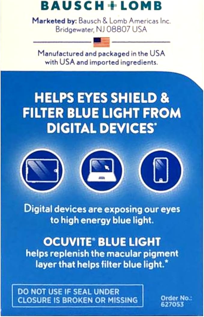 Bausch + Lomb Ocuvite Blue Light Lutein 25mg Lutein & Zeaxanthin Supplement, 30 Softgels (Pack of 2)