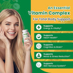 2 Bottles Vitamin B Complex with Vitamins B1, B2, B3, B5, B6, B12, Folic Acid, Choline, Zinc, Calcium, Inositol for Brain and Heart Support, Immunity, and Cellular Energy, 120 Tablets