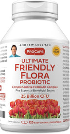 ANDREW LESSMAN Ultimate Friendly Flora Probiotic 120 Capsules - 25 Billion CFU, Comprehensive Blend of Five Probiotic Strains, Powerful Immune and Digestive Support. Probiotics for Women or Men