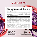 Jarrow Formulas Methyl Vitamin B12 5000 mcg - 60 Chewable Tablets, Naturally Fruit Flavored- B12 Vitamin, Brain Health & Metabolism - 60 Servings (Pack of 2)