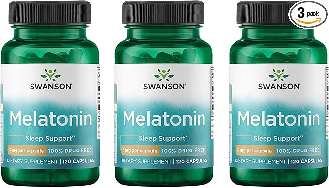 Swanson Melatonin - Herbal Supplement - Sleep and Relaxation - (120 Capsules, 3mg Each) (3 Pack)