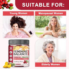 Feminine Balance Gummies for Women - Vaginal Health, pH Balance Support, Pineapple Probiotics Gummies for Women with Cranberry Extract and D-Mannose, Sugar Free, Vegan, Cranberry Flavor - 60 Ct