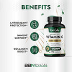 Built by Nature Vitamin C 1000mg – High Potency Immune Support Supplement – Vitamina C Antioxidant for Women & Men – Supports Energy, Skin & Collagen - 90 Tablets