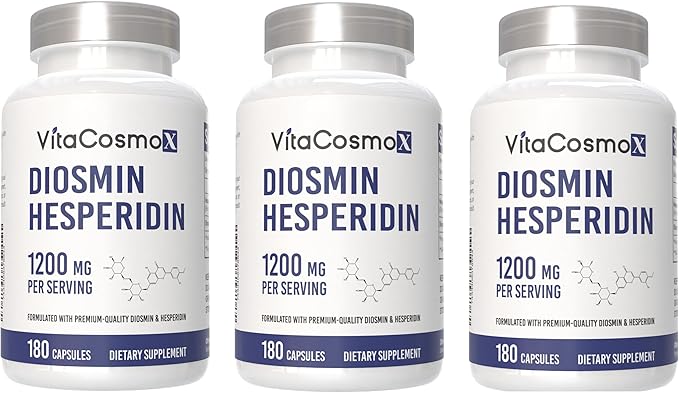 Diosmin Hesperidin 1200 mg Complex, 180 Capsules, Citrus Bioflavonoids Rich Fruit Extract, 100% Vegetarian, Non-GMO & Gluten Free Diosmin Supplement with Max Strength - 3 Packs