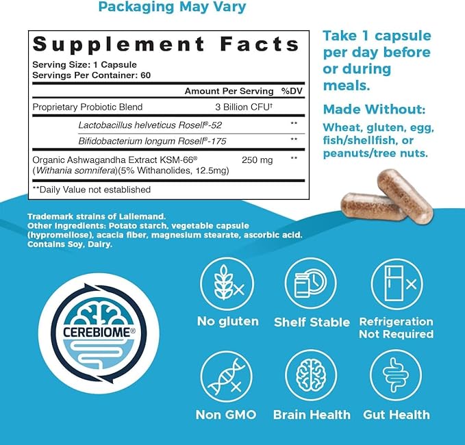 Nutricelebrity Optimal Stress Relief Supplement, Mood Support, Sleep Aid, Ashwagandha Organic, KSM-66, Brain Focus, Probiotics for Women, Gut Health, Vegan Non GMO 60 Days Supply - 2 Pack