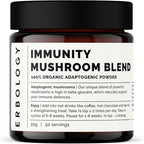 Erbology Organic Immunity Mushroom Complex 50 Servings - High in Beta-glucans - Reishi, Cordyceps, Lion's Mane, Turkey Tail - Sustainably Grown in Europe - Vegan - Non-GMO - No Added Fillers