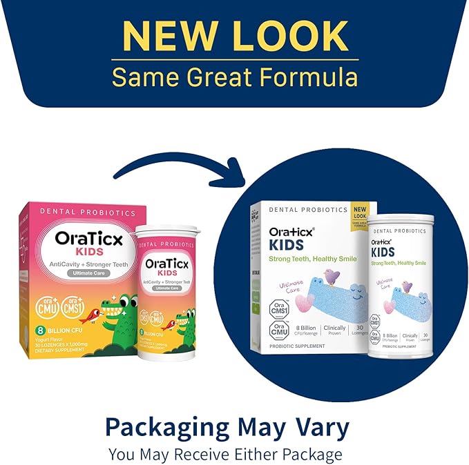 OraTicx Kids Dental Probiotics for Strong Teeth, Healthy Smile, 8 Billion CFU Probiotics for Oral Health, Yogurt Flavor 1-Pack