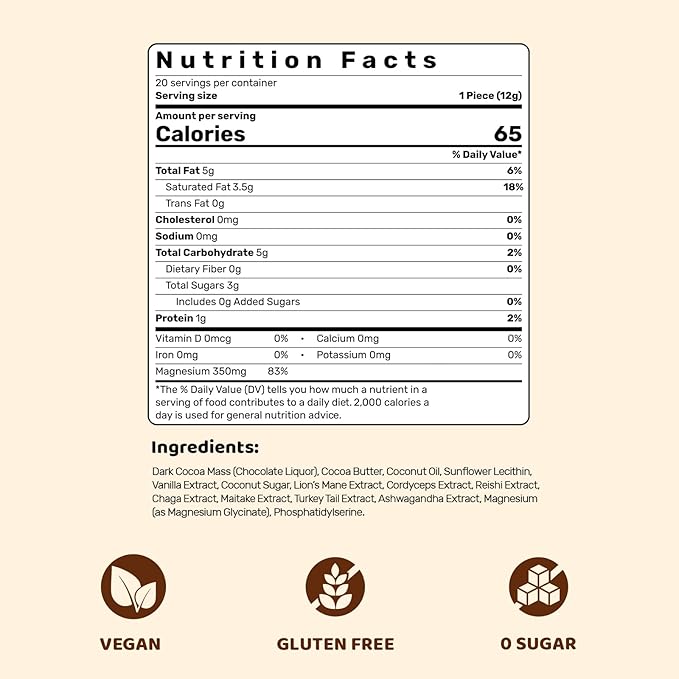 Mushroom Chocolate for Couples – Multi-Mushroom Chocolate Blend with Lion’s Mane, Reishi, Cordyceps, Chaga, Maitake & Turkey Tail | Focus, Cognition & Mood Support | 20 Pieces