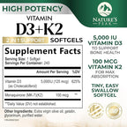 D3 K2 Vitamin - 5000 IU D3 Per Serving - High Potency Vitamin D3 Supplement - Advanced 2-in-1 Complex Vitamin D & Vitamin K2 (MK7) - Easy to Swallow, Bone & Immune Support - USA Bottled - 120 Softgels