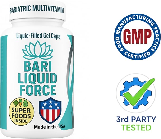 Bariatric Multivitamin with Iron – 2 Softgels Daily, Liquid-Filled Rapid-Absorption Softgels for Gastric Sleeve & Bypass Patients – Bari Liquid Force