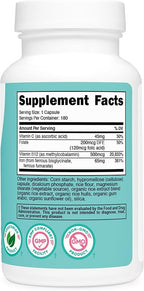 Nutricost Iron for Women 65mg, 180 Capsules, with Vitamin C, Folate, & Vitamin B12 - Vegetarian Friendly, Non-GMO, Gluten Free
