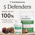 Real Mushrooms 5 Defenders - Adaptogenic Mushrooms Complex with Chaga, Reishi, Turkey Tail, Maitake & Shiitake for Wellness Support - Mushroom Beta Glucan Capsules - 90 Count (Pack of 2)
