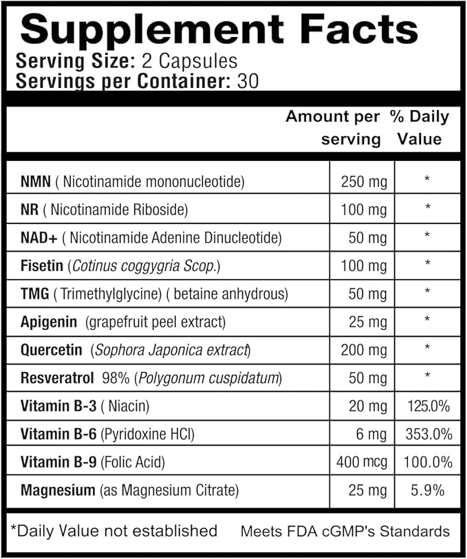 1LifeScience Cardiovascular Support Supplement – NMN, Resveratrol, Quercetin, Fisetin & Apigenin – NAD+ Support Formula – cGMP Made in USA – 60 Veg Caps