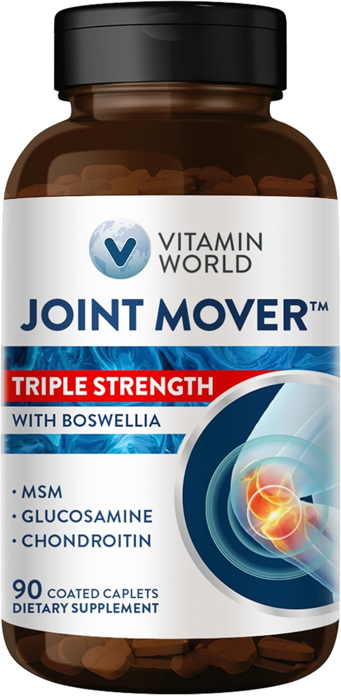Vitamin World Triple Strength Joint Mover, Glucosamine Chondroitin with MSM Joint Support Supplement, Collagen & Boswellia Serrata Extract, Support Joint Strength, Comfort & Flexibility, 90 Caplets