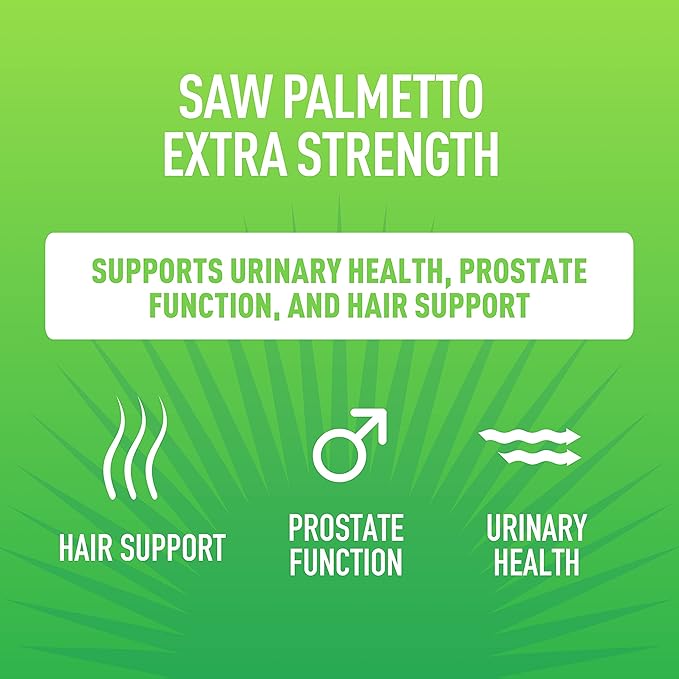 Saw Palmetto Capsules 600mg for Men & Women - Extra Strength DHT Blocker Supplement Capsules - Prostate & Hair Loss Support - 25% Fatty Acids, Bioperine - 100 Count