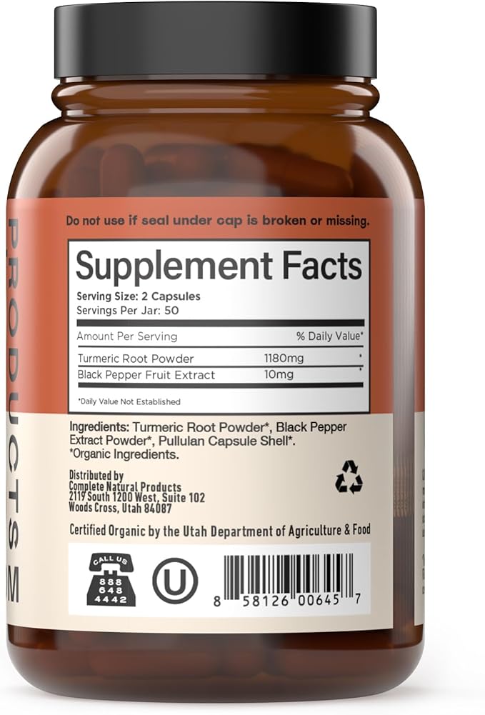 CNP Organic Turmeric with Piperine Capsules 600mg - High Absorption Curcumin with Black Pepper, Plant Based Supplement, Clean Formula No Fillers, 100 Count Glass Bottle, Made in USA, Family Owned