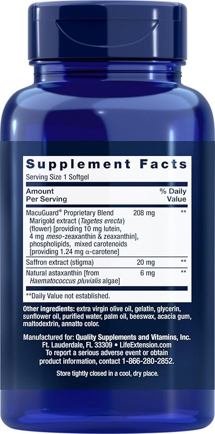 Life Extension MacuGuard 90 softgels (Pack of 2) with Saffron & Astaxanthin