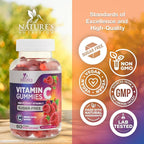 Vitamin C Gummies - 100% of Daily Vitamin C & Sugar Free - Immune Support with Powerful Antioxidants - Nature's Vegan VitaminC Dietary Supplement - Raspberry Flavor for Kids & Adults - 60 Gummies