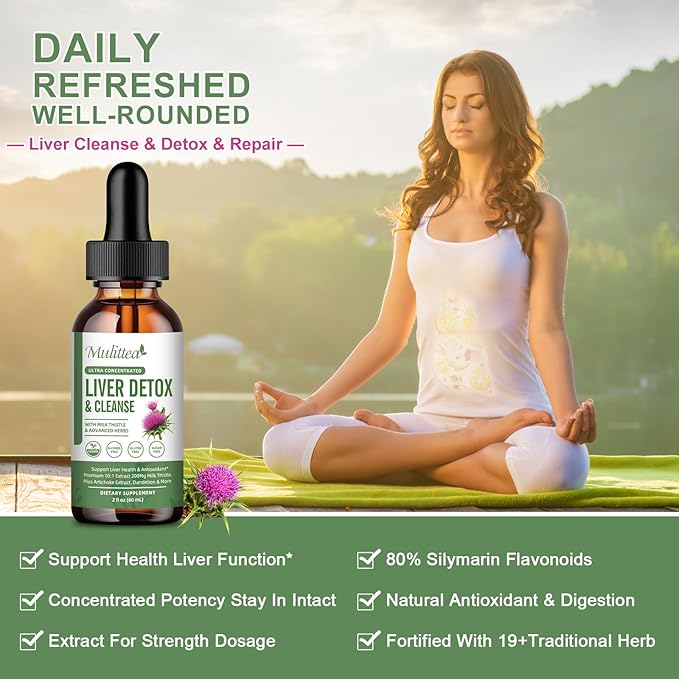 Liver Health & Lymphatic Drainage Drops -Support Liver Cleanse Detox & Repair with Artichoke Milk Thistle Silymarin Extract, Dandelion,Turmeric, Berberine to Renew w/21 Potent Herb-Nutrients-60ml